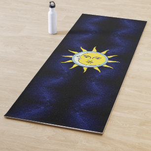 Moon & Sun Conjunction on Navy Blue Galaxy Yoga Mat