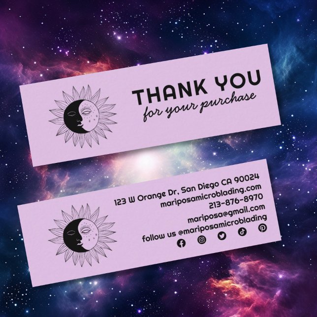 Moon & Sun Elegant Customer Order Thank You Chic Mini Business Card (Order thank you! Custom mini business cards with a sun & moon design. Edit the social media icons. )