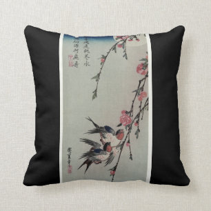 Moon, Swallows, and Peach Blossoms circa 1850 Cushion