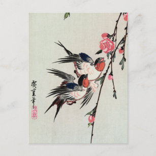 Moon, Swallows and Peach Blossoms Postcard