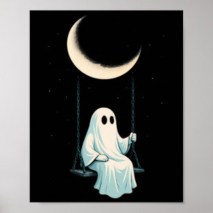 Moon Swing Ghost Shirt Spooky Cute Night October Poster