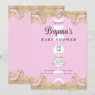 Moon Temple Pink & Gold Ornate Baby Shower Invitation