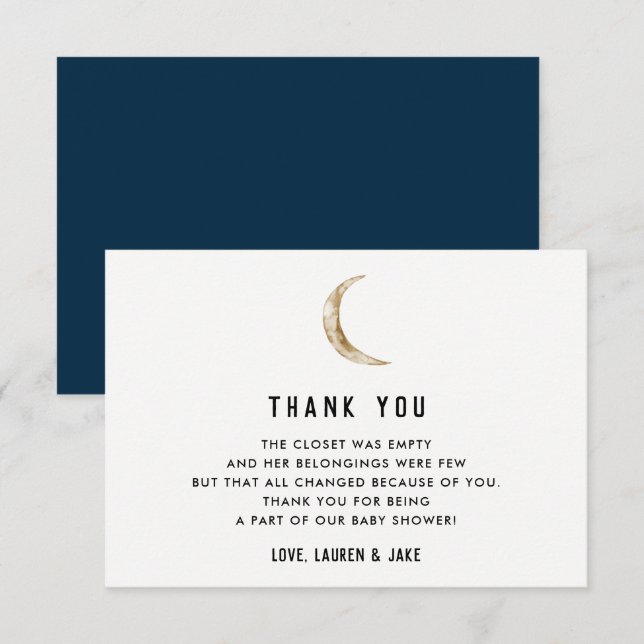 Moon Theme Indigo Baby Shower Thank You Cards (Front/Back)