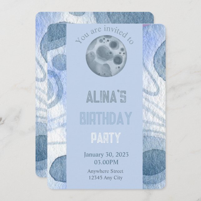 Moon themed birthday Invitation (Front/Back)