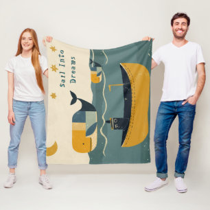Moon Tide Whales Fleece Blanket