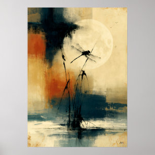 Moon Tonbo Japanese Sumi-E Abstract Dragonfly Wall Poster