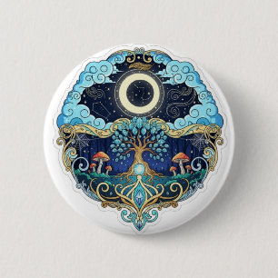 Moon & Tree of Life Night Fantasy Art 6 Cm Round Badge