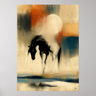 Moon Uma Japanese Sumi-E Abstract Horse Wall Art