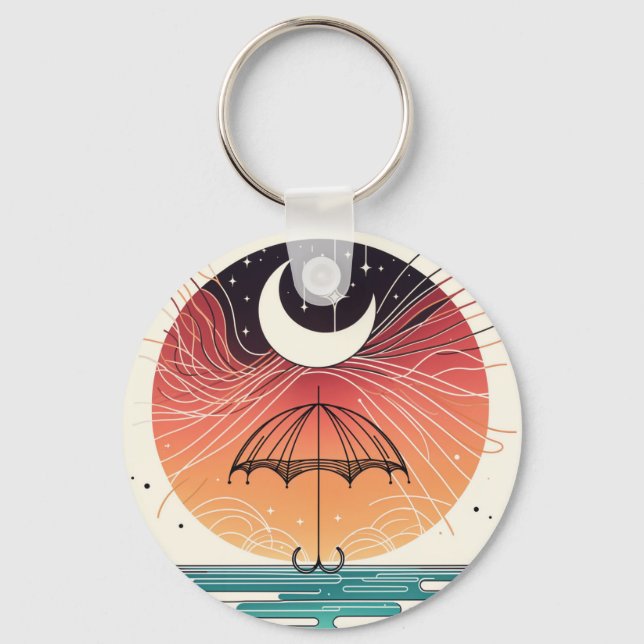 Moon & Umbrella Dream Charm Mini Boho Art Key Ring (Front)