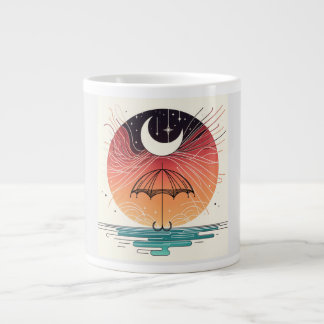 Moon & Umbrella Surreal Boho Line Large Coffee Mug