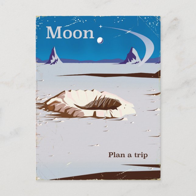 Moon - vintage Sci-fi travel poster Postcard (Front)