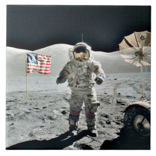 Moon Walk with American Flag Tile