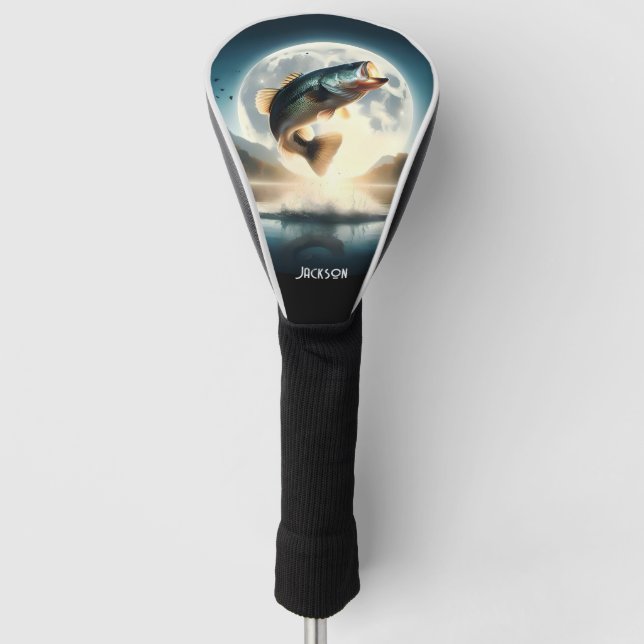 Moon Water & Bass Leaping Golf Head Cover (Front)