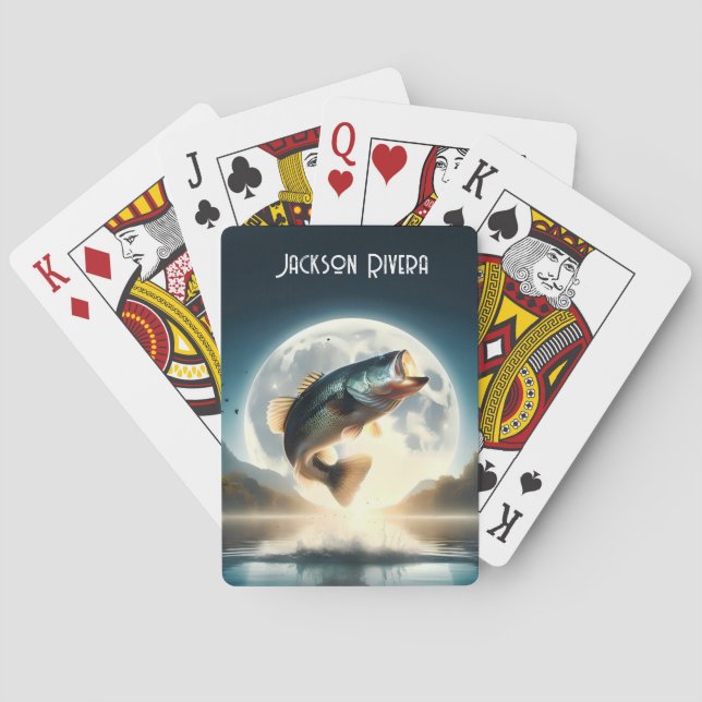 Moon Water & Bass Leaping Playing Cards (Back)