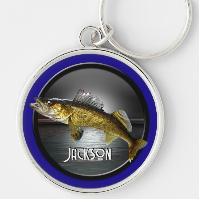 Moon Water & Walleye Pike Blue Key Ring (Front)