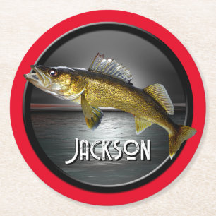 Moon Water & Walleye Pike Blue Round Paper Coaster