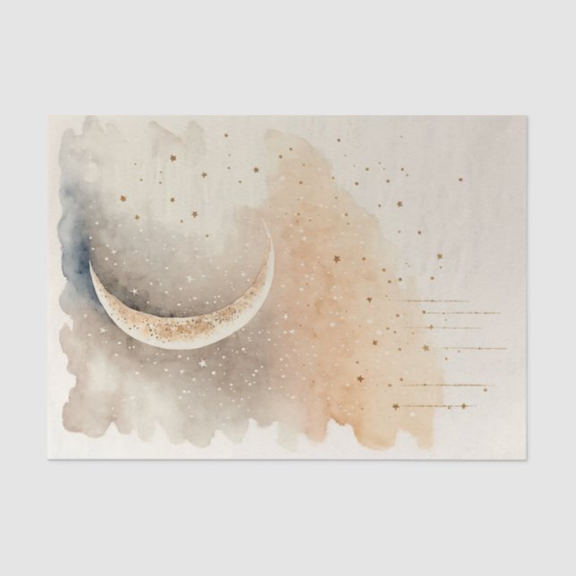 Moon Watercolor Art Decoupage Tissue Paper (Front)