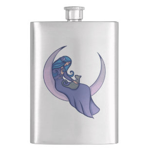Moon Witch MoonChild Pagan Wicca Art Hip Flask