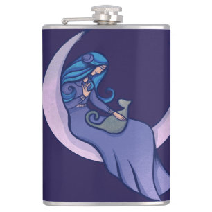 Moon Witch MoonChild Pagan Wicca Art Hip Flask
