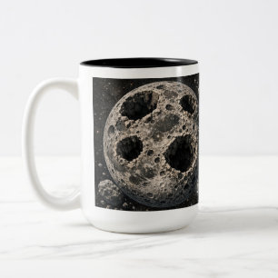 Moon with Asteroid Holes Two-Tone Coffee Mug