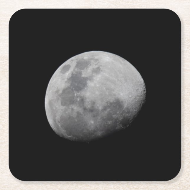 Moon with Black Sky | Zambia, South Luangwa Square Paper Coaster (Front)