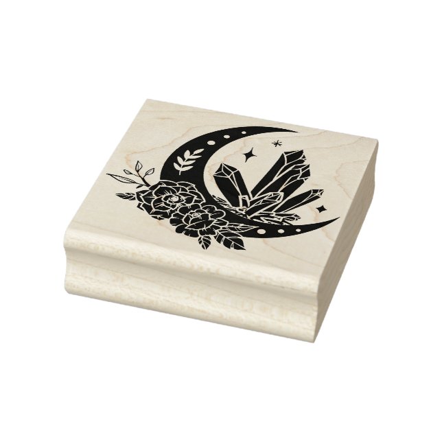 Moon With Flowers & Crystals Rubber Stamp (Stamp)