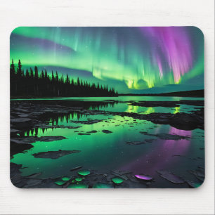 Moon with Green and Purple Auroras Mouse pad