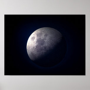 Moon with Sacred Geometry Flower of Life Poster