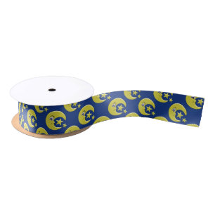 Moon With Stars Design Blue Satin Ribbon