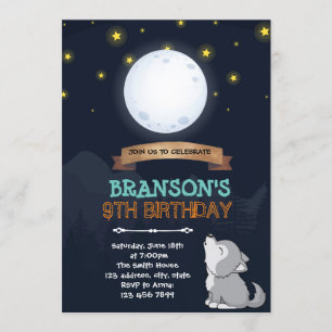 Moon wolf birthday invitation