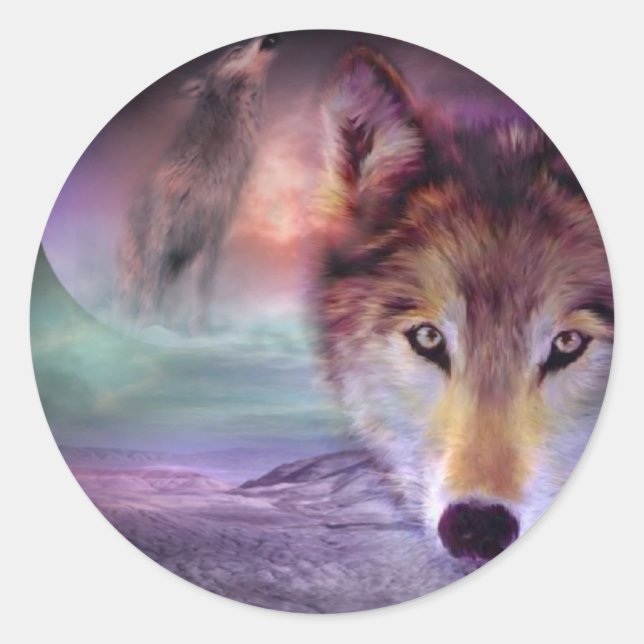 Moon Wolf Classic Round Sticker (Front)