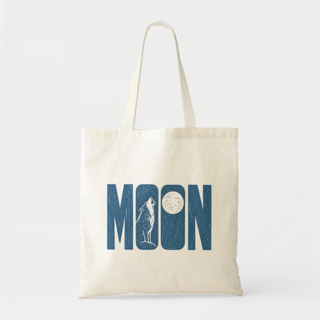 Moon Wolf Halloween Linocut Design Tote Bag (Front)