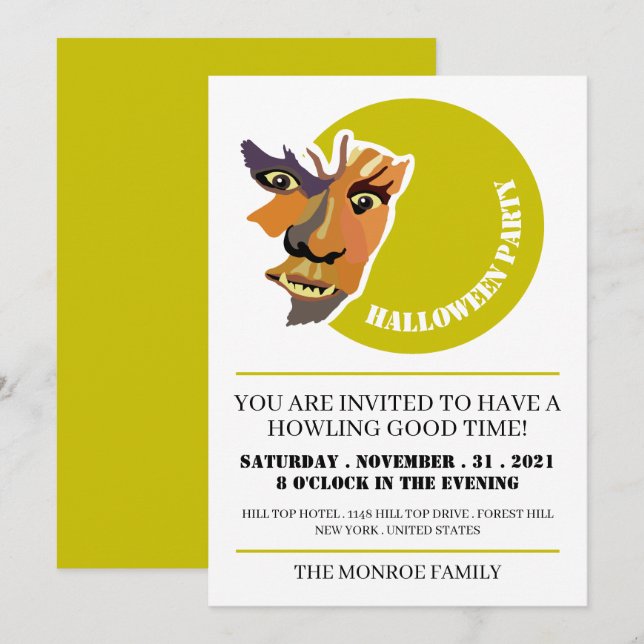 Moon Wolf, Halloween Party Invitation (Front/Back)