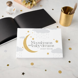 Moonbeams and baby dreams baby shower gold gray guest book
