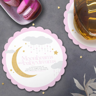 Moonbeams and baby dreams baby shower pink paper coaster