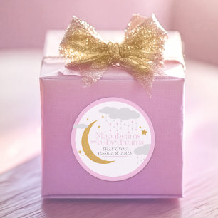 Moonbeams and baby dreams baby shower pink thanks classic round sticker