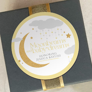 Moonbeams and baby dreams baby shower yellow classic round sticker