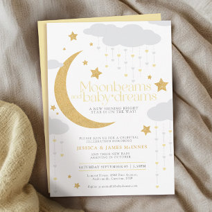 Moonbeams baby dreams butter yellow baby shower invitation