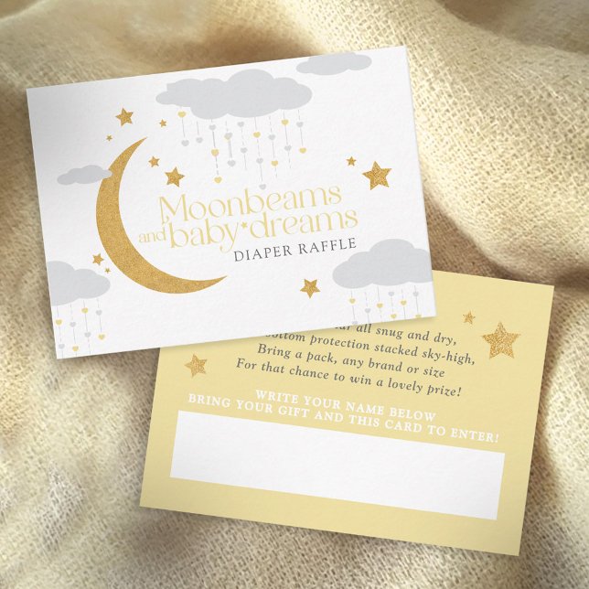 Moonbeams baby shower diaper raffle grey yellow enclosure card (Creator Uploaded)