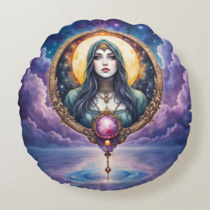 Moonbound Dreamkeeper – Guardian of the Night.   Round Cushion
