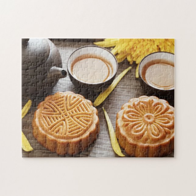 Mooncake and tea,Chinese mid autumn festival Jigsaw Puzzle (Horizontal)