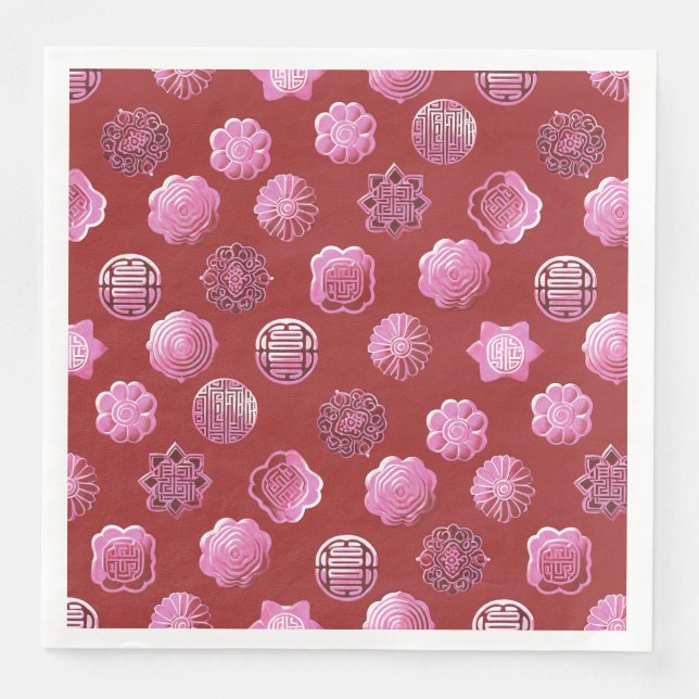 Mooncakes pink and red napkin (Front)