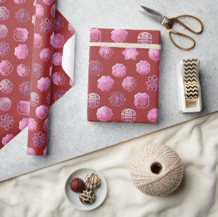 Mooncakes pink and red wrapping paper