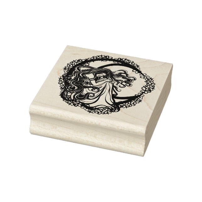 MoonChild Blue Floral Moon Goddess Art Moon Child  Rubber Stamp (Stamp)