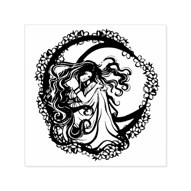 MoonChild Blue Floral Moon Goddess Art Moon Child  Self-inking Stamp (Design)
