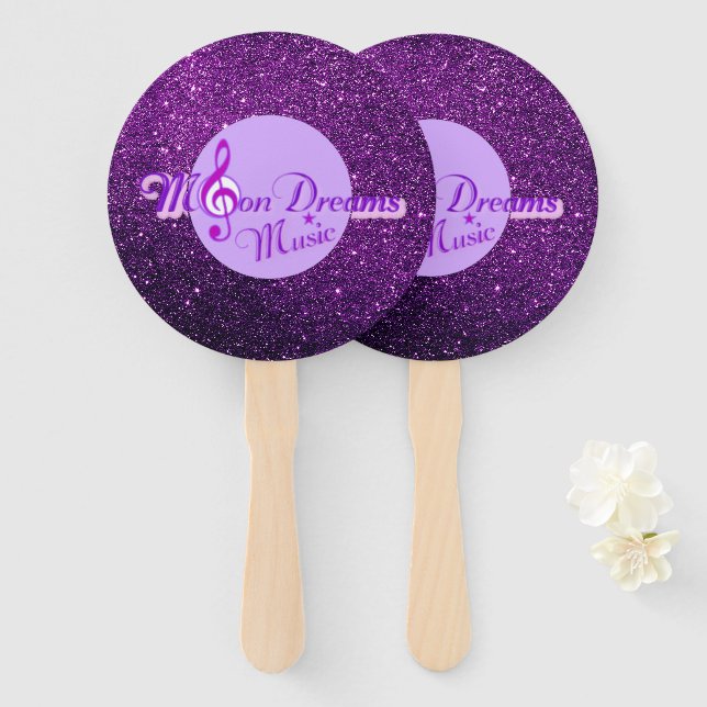 MoonDreams Music Purple Faux Glitter Hand Fan (Front and Back)
