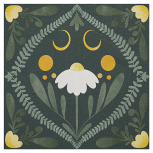 Moonflower Grid Dark Forrest Green Fabric