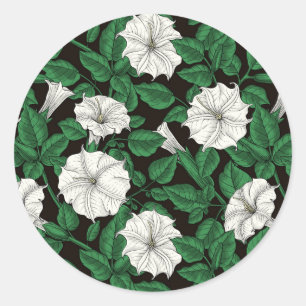 Moonflowers 2 classic round sticker