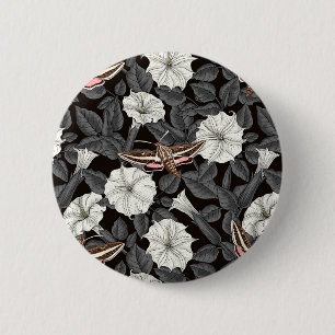 Moonflowers and sphinx moths 2 6 cm round badge