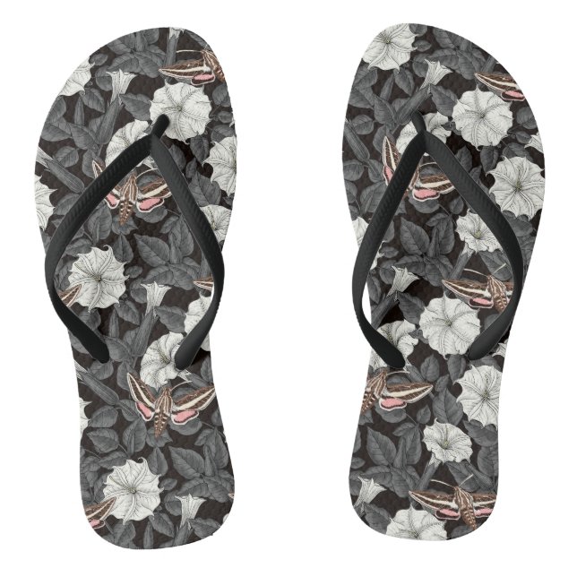 Moonflowers and sphinx moths 2 flip flops (Footbed)